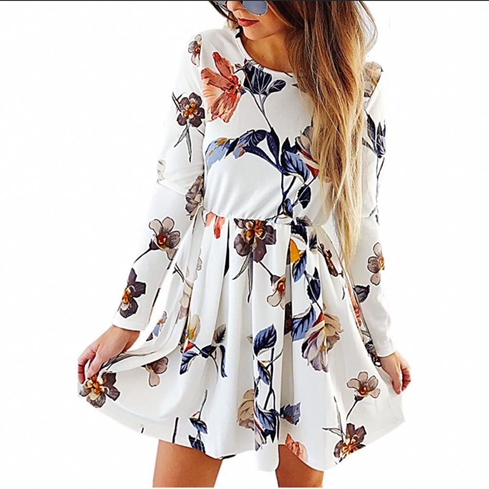 NWT Angashion White Purple Floral Elastic Waist